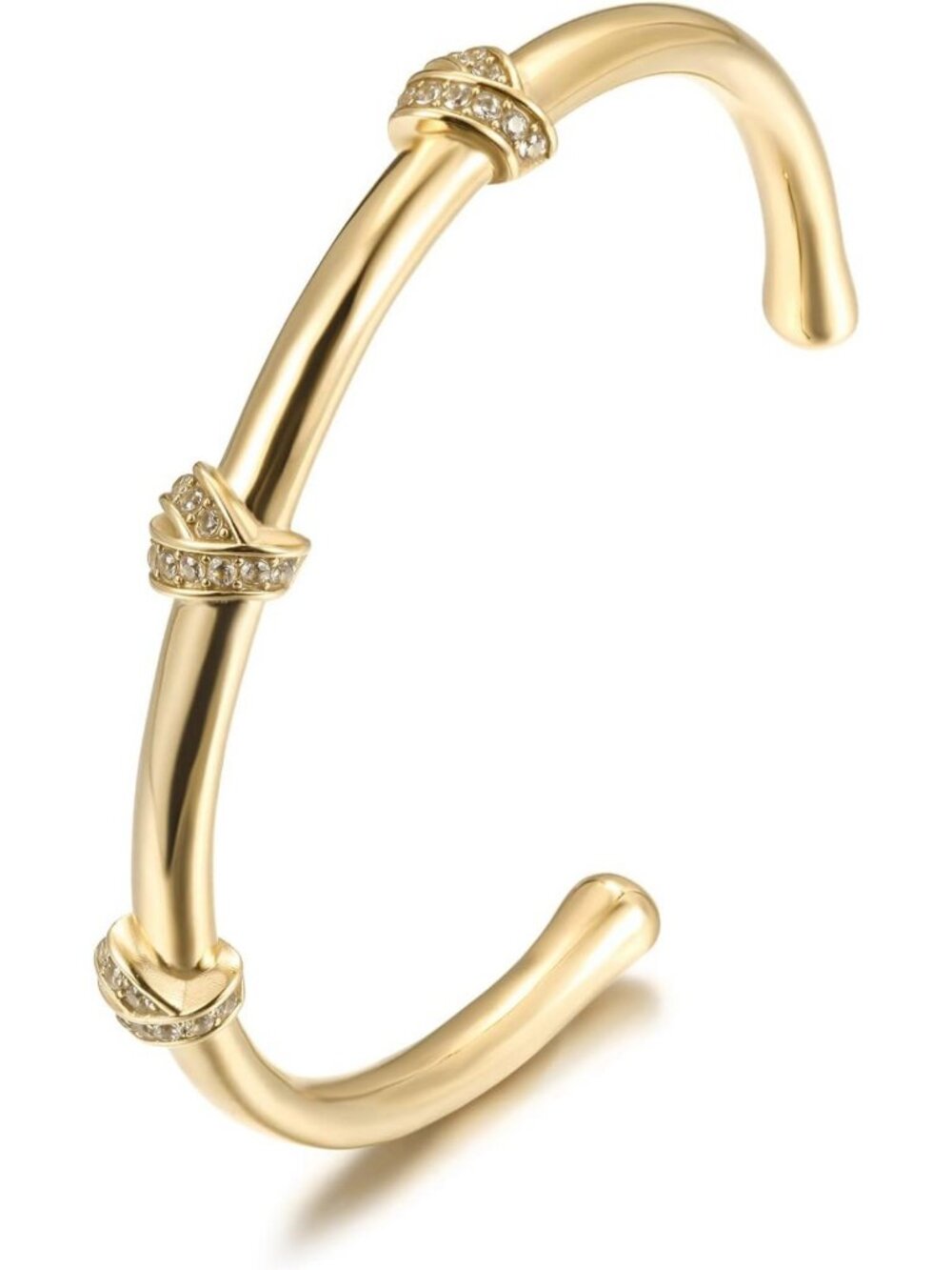 18K Gold Filled Cuff Bracelet for Women, CZ Stone Hinged Bangle, Fits 5.8”-6.5